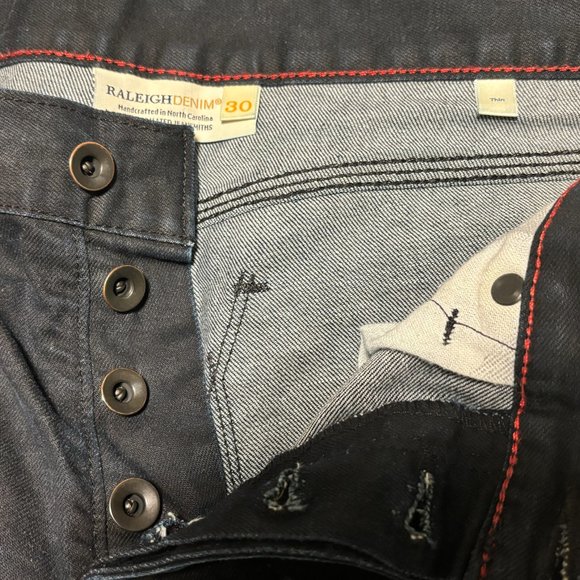 Raleigh Denim Slim Fit Raw Denim Button Fly Black Jeans Indigo Undertones 30 - Picture 7 of 10